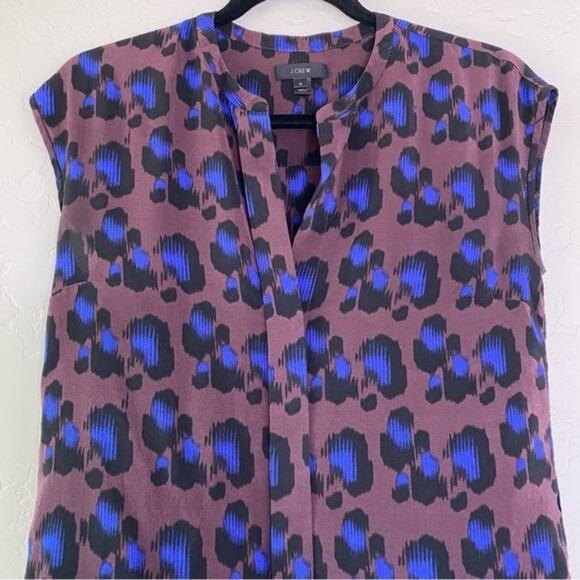 J Crew Brown 100% Silk Cheetah Print Hidden Buttons Blouse 0 - Picture 2 of 9